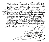 Dernière
page du testament de Madeleine de Verchères de la
Pérade Dernière
page du testament de Madeleine de Verchères de la
Pérade
